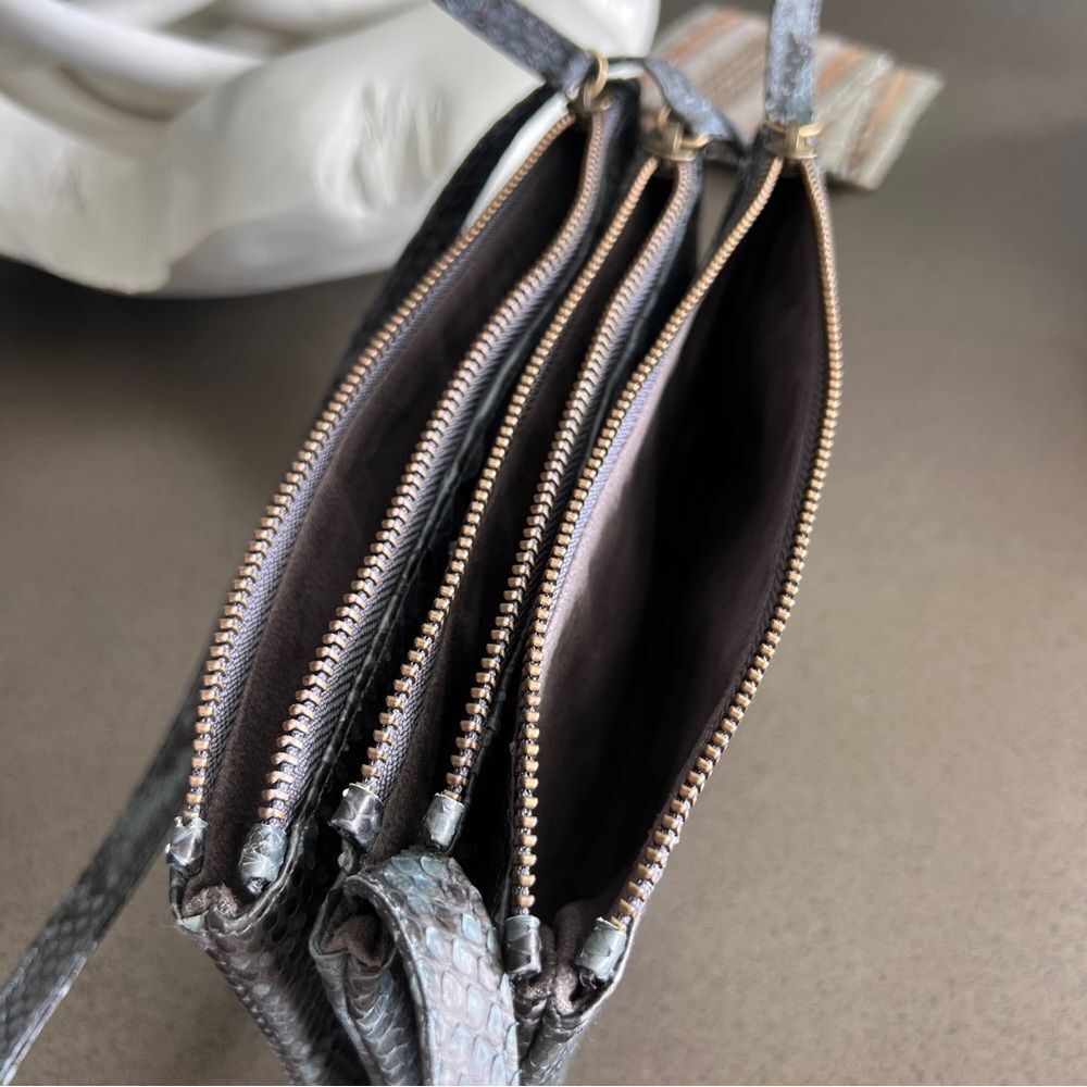 Gray Black Snakeskin python Leather Three-Compart… - image 6